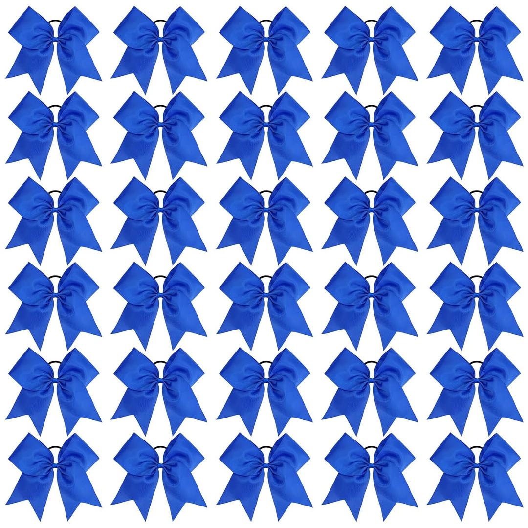 CN 30PCS 8" Large Cheer Bows, Cheerleading Bows Ponytail Holder for Girls, Grosgrain Ribbon Cheer Hair Bow with Elastic Hair Tie for Cheerleader College Sports Softball Competition (Blue)