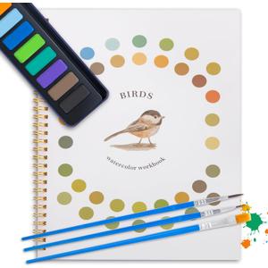 Dancart 10.2" x 8.2" Watercolor Books with Outlines, Beginner Watercolor Painting Set With 12 Colors Tin Box & 3 Brushes, Multi-Theme Watercolor Painting Kit for Beginners, Teens & Adults (Bird)