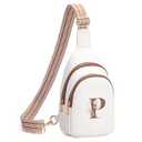 Viverte Personalized Gifts for Women Initial Sling Bag PU Leather Crossbody Bags for Women Fanny Pack Cross Body Chest Bag for Travel (Beige with Brown-P)