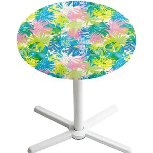 Spandex Round Table Cloth Fitted Cocktail Table Topper Cap Covers Stain-Resistant Highboy Tablecloths Protector with Elastic Edged for Party Banquets 24 Inch, Tropical Leaves Summer