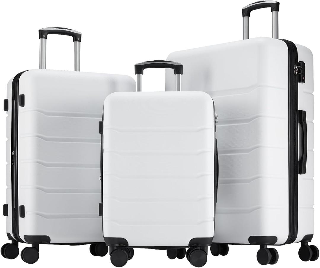 OLIXIS 3-Piece Suitcase Set, Hardside Luggages with Spinner Wheels, Lightweight ABS Hard Shell Travel Luggage, Expandable Carry-On Suitcase with TSA Approved LockWhite(20+24+28 Inch)