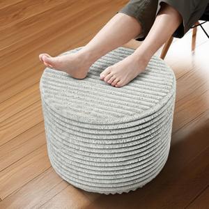 Round Pouf Ottoman Soft Furry Corduroy Foot Rest for Chair, 19.7"D x 19.7"W x 16"H