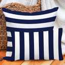 Leaveland Retro Navy Blue Stripe 12x20 Inch Set of 2 Cotton Polyester Square Throw Pillow Case Decorative Durable Cushion Slipcover Home Decor Sofa Porch Standard Size Accent Pillowcase Encasement
