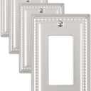 4-Pack Decorator Wall Plate, Metal Outlet Cover Plate for Receptacle, GFCI Outlets, Dimmer Switch, Decorative Satin Nickel Finish, Midsize