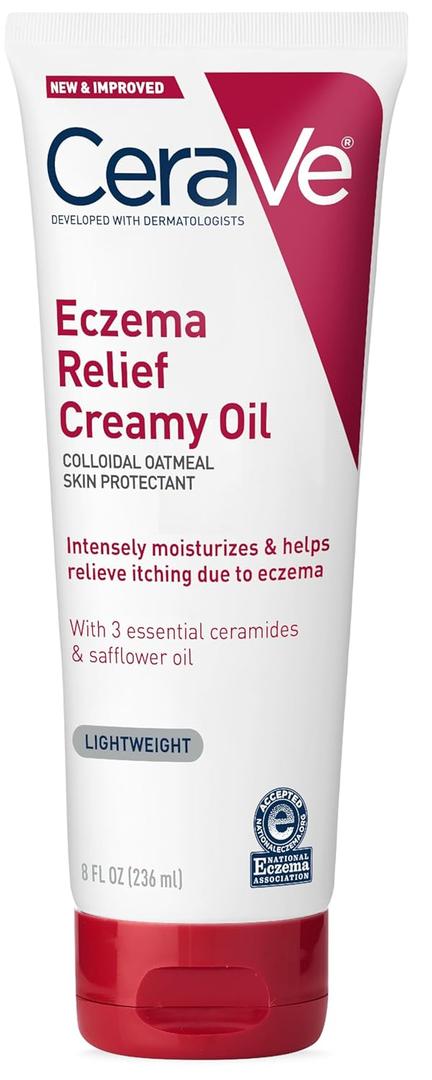 CeraVe Eczema Relief Creamy Body Oil, Eczema Calming Cream With Colloidal Oatmeal & Safflower Oil For Dry Skin & Itchy Skin Relief, Steroid Free & Paraben Free, 8 Ounce