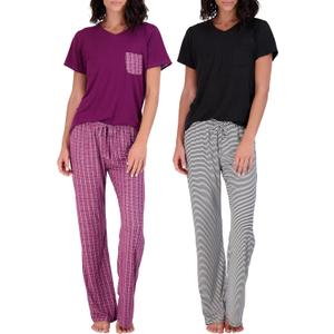 Real Essentials 2 Pack: Women's Pajama Set - Choose from Short Sleeve with Pocket or Long Sleeve without Pocket
