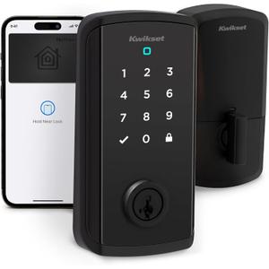 Kwikset Halo Select Plus Matte Black Touchscreen Apple Home Keys Tap-to-Unlock, Wi-Fi and Matter Enabled Smart Lock Deadbolt with Door Status Sensor and Intrusion Detection