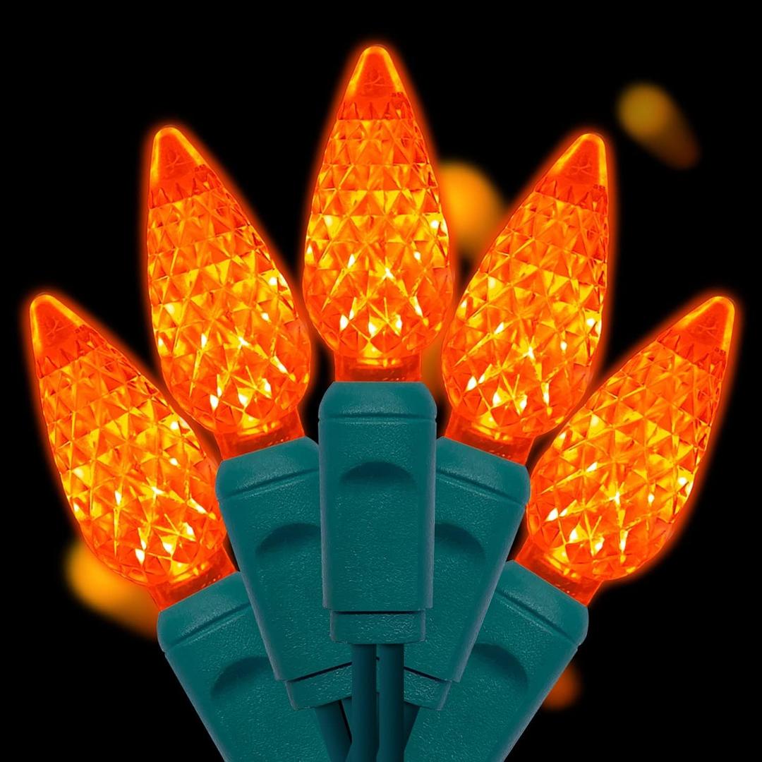 Orange Lights, 33ft 100 LED Faceted C5 Orange Halloween String Lights, 120V UL Certified Purple Light Set Connectable Halloween Light for Indoor Outdoor Tree Xmas Party Decoration