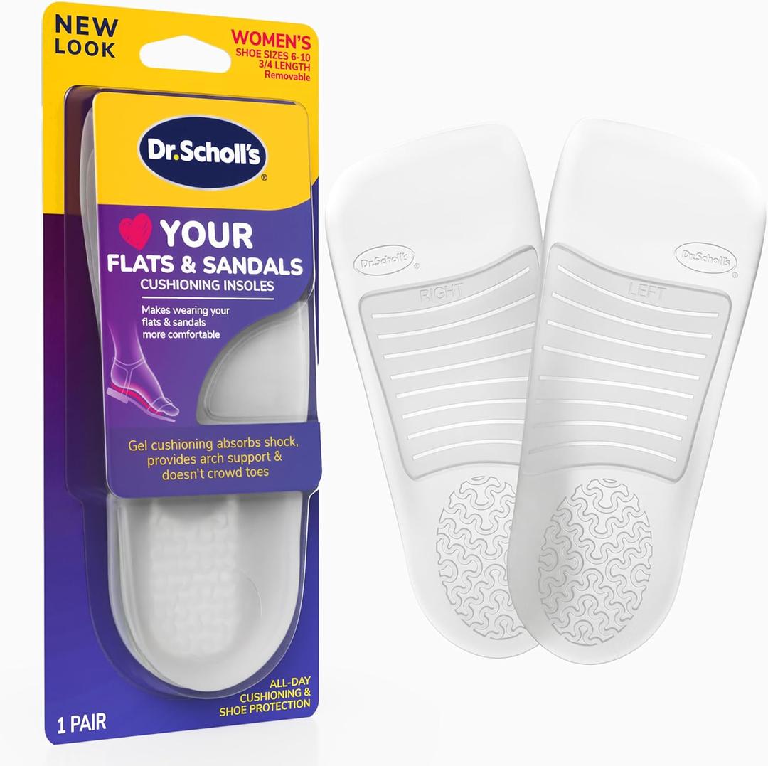 Dr. Scholl's Love Your Flats & Sandals 3/4 Length Insoles, All-Day Comfort, Relieve & Prevent Shoe Discomfort, Absorbs Shock, Arch Support (1 Pair (Pack of 1)