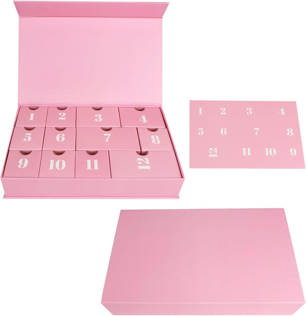 Pink Gift Box,Gift boxes for Presents with Lids Magnetic Closure Rectangle,10.4x6.4x2 Inch 12 Days Calendar Box for Groomsman Proposal Box, Wedding, Christmas, Halloween, Birthday Gift Packging
