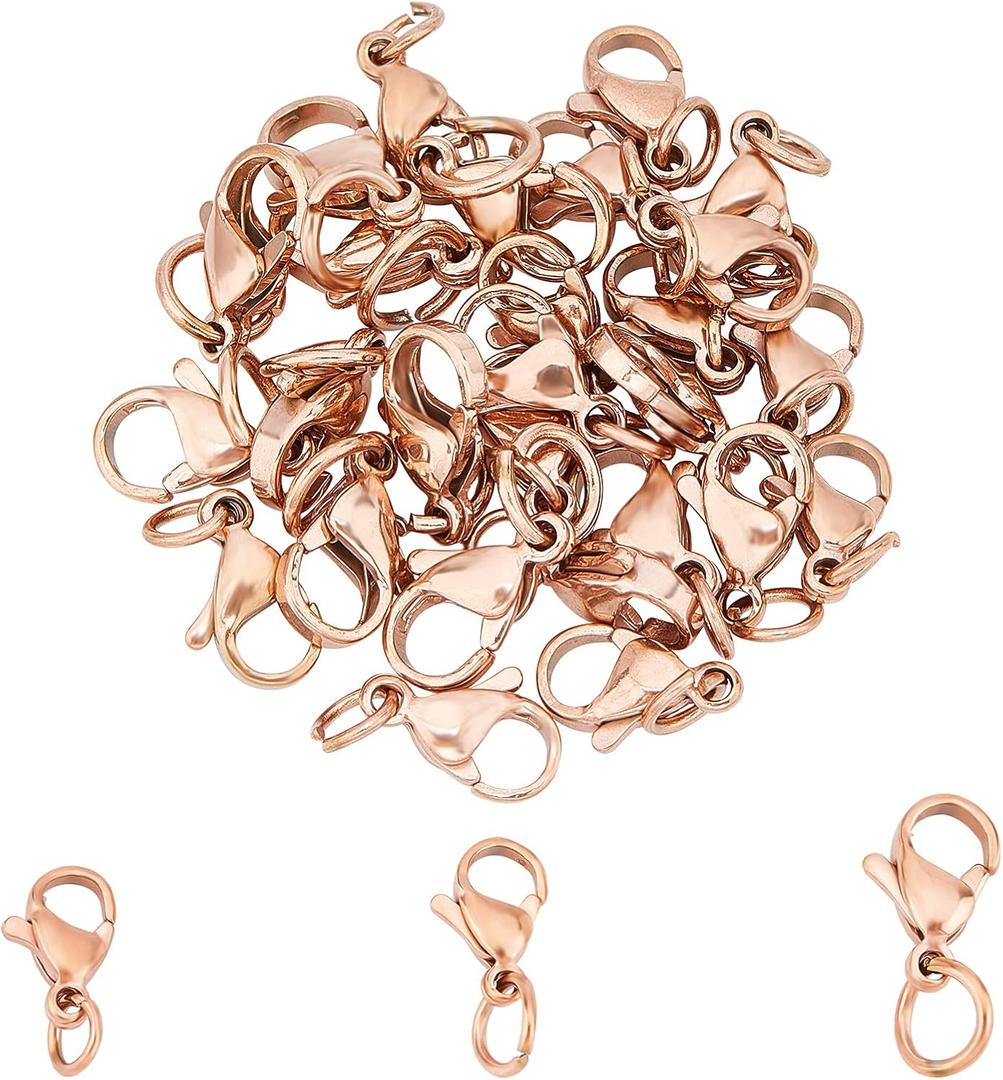UNICRAFTALE 30pcs 3 Sizes Rose Gold Lobster Claw Clasps 9-12mm Necklace Claw Clasps with Loop Stainless Steel Jewelry Clasps Fastener Hook Clasp for Jewelery Making 4-6mm Hole