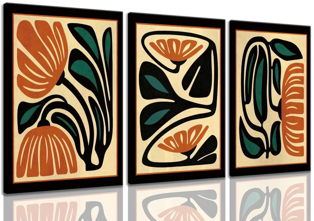 XIGBAWAN 3Pcs Mid Century Floral Wall Art Boho Abstract Botanical Canvas for Living Room Bedroom Office Decor 16x24 Inch