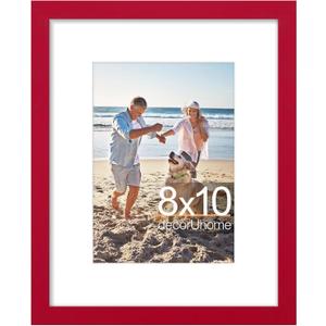 DecorUhome 8x10 Picture Frame, Display Pictures 5x7 with Mat or 8x10 without Mat, Wall & Tabletop Display Photo Frame, Red, 1 Pack