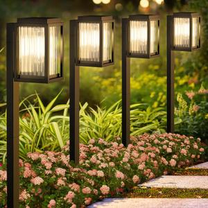 Solar Pathway Lights Outdoor, 6 Pack 24" Large Solar Lights for Outside, Super Bright Solar Powered Waterproof Garden Lights for Yard Patio Landscape Walkway Decor, Mothers Day Gifts for Women Mom (Black)