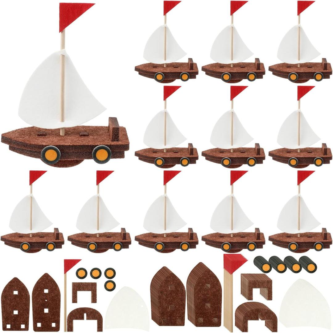 Hahafelt 24 Pcs 3D Floating Ship Craft Kit DIY Sailboat Model Floating Boat Puzzle Craft Kit, Build a Model Boat Toy for VBS Vacation School DIY Project Birthday Home Decoration Handmade Gift (Brown)