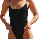 Women's Sexy One Piece Bathing Suit Swimsuit High Cut Leg Cheeky Coverage, Adjustable Thin Strap (Medium)
