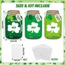 2 x Whaline 45 St. Patrick's Day Self-Adhesive Goodie Bags with Shamrock Clover Mason Jar Paper Cards Gradient Green Candy Holder Craft Set for DIY Irish Party Treat Exchange Favors, Non-Candy