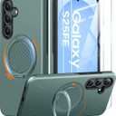 JAME for Samsung Galaxy S25 FE Case, Ring Holder Stand Kickstand, 2 Packs Screen Protector, Dual Layer Shockproof Protective Cover, Magnetic Accessory Friendly Galaxy S25 FE Phone Case, Green