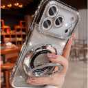 LXK Magnetic Stand for iPhone 17 Pro Max Case, [Compatible with Magsafe][Built-in Camera Lens Protector] Glitter Bling Card & Soft TPU Diamonds Bumper Protection Cover for Women Girls 6.9" Silver