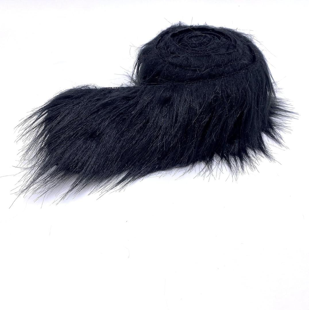 Ice Fabrics Craft Faux Fur Fabric Pre Cut Rolls - 6"x60" Fur Ribbon Mohair Fabric Strips - Super Soft and Fuzzy - Perfect for Crafts, Costumes & Decoration - Black - 6x60