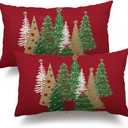 DFXSZ Christmas Pillow Covers 12x20 Inch Xmas Tree Decorative Red Throw Pillows Winter Christmas Decor for Home Couch TH-50C120
