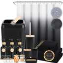 32PCS Bathroom Set Bathroom Accessories with Shower Curtain and Bath Towel,Trash Can,Bathroom Decor,Black Shower Curtain Set,Toilet Brush,Trash Can & 3PCS Soap Dispenser