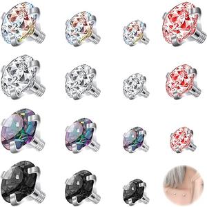 ZS 15Pcs Stainless Steel 16G Dermal Piercing Jewelry 2.5/3/4mm Diamond CZ Dermal Anchor Tops Skin Microdermal Piercing Jewelry for Men Women