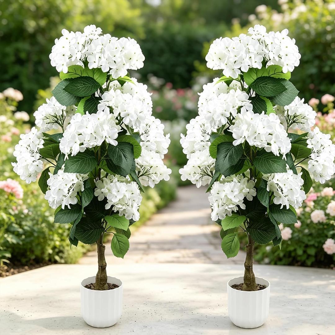 2 Pcs 3FT White Artificial Hydrangea Flowers for Outdoor