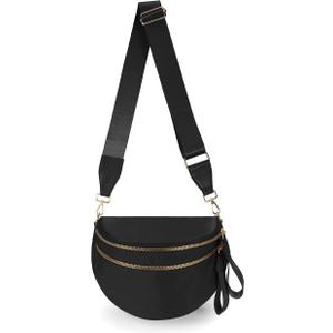 FEIBOON Spacious Nylon Crossbody Bag Bum Bag Handbags Wallets Purses Trendy Shoulder Bag for Women (black)