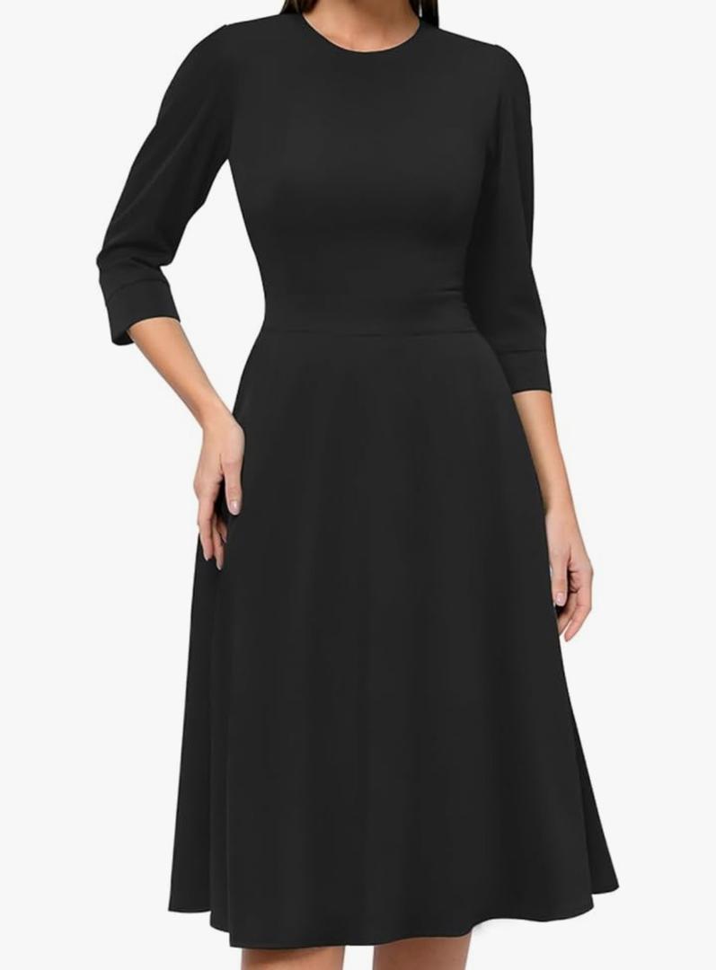 Women's Floral Vintage Dress Elegant Midi Evening Dress 3/4 Sleeves (Small, Black)
