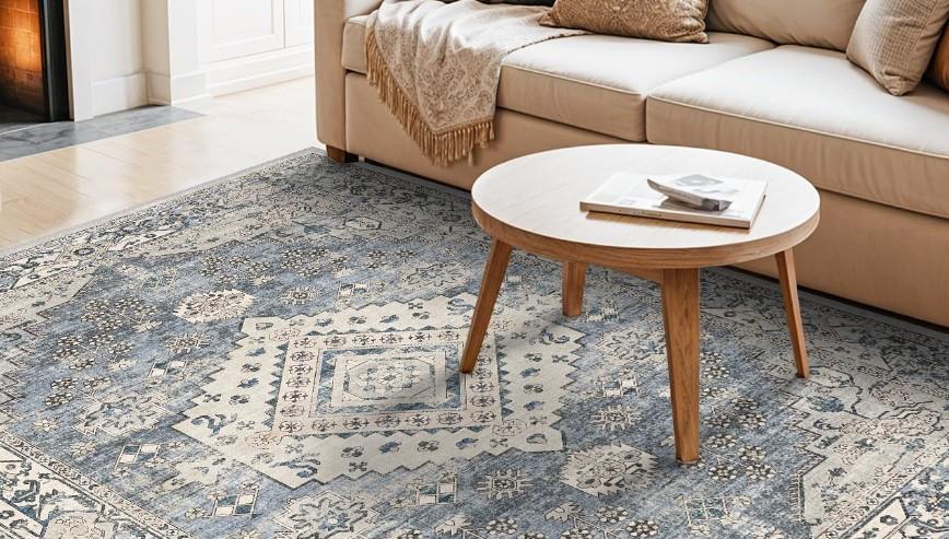 Worxvell Washable Rugs 5x7 - Rugs for Living Room Non Slip Area Rug, Large Oriental Low Pile Throw Rug for Bedroom Distressed Vintage Carpet for Dining Room Office (Grey, 5x7ft)