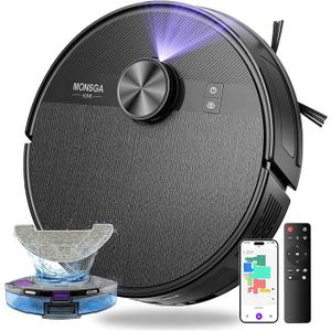 MONSGA Robot Vacuum and Mop Combo, 7000Pa Robotic Vacuum with Lidar Navigation, 180mins Runtime, Tangle-Free Robot Mop, 5 Editable Maps, APP/Remote/Voice Control, Ideal for Hard Floors and Carpets