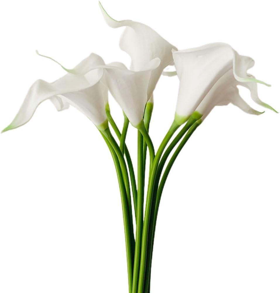 SHUYUNGE 7pcs Calla Lily Lataex Real Touch Flower Bridal Wedding Bouquet for Wedding Garden Dining Table Center Home Party Flower Arrangement Photography Decor (White)