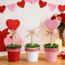 Fangoo 3Pcs Valentines Day Wooden Heart Potted Table Decoration Sign Pink Red White Heart Shaped Rustic Tiered Tray Decor Tabletop Centerpiece Wedding Valentines Day Home Gifts Parties