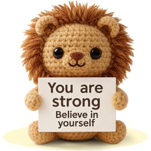 Positive Crochet Animals Lion - Handmade Emotional Support Crochet Doll Desk Decor Pickle Gifts Emotional Support Plush for Anxiety & Stress Relief Love Gift