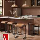 VASAGLE EKHO Collection - Bar Stools Set of 4, Counter Height Bar Stools, Synthetic Leather with Stitching, Mid-Century Modern Counter Stools, 26-Inch Tall, Kichen Home Bar Dining Room, Caramel Brown