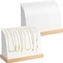 2 Pieces Cambered Wooden Necklace Display Stand with Soft Mat Necklace Holder Jewelry Display for Vendors Home Boutique Countertop Pendant Chain Chokers Organizer Pendant (White,PU Leather)