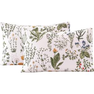 ECOCOTT 100% Cotton Pillowcases Standard Size, Floral Print Pattern Pillow Cover 2 Pack, Super Soft Envelope Closure Standard Pillow Case Set (Standard, 20"x26") (Green)
