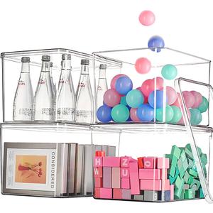 Clear plastic storage bins with LIDS-4packs,storage containers for snacks, cosmetics, books, dog food, Storage Organizer for NurseryKitchen, Living room,Bedroom, Bathroom, Office (4XL)