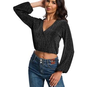 YYA Women's Sparkly Tops for Women Ruffle Sparkly Shiny Turtle Neck Shirts Long Sleeve Slim Fitted Tops S-XXL (XXL)
