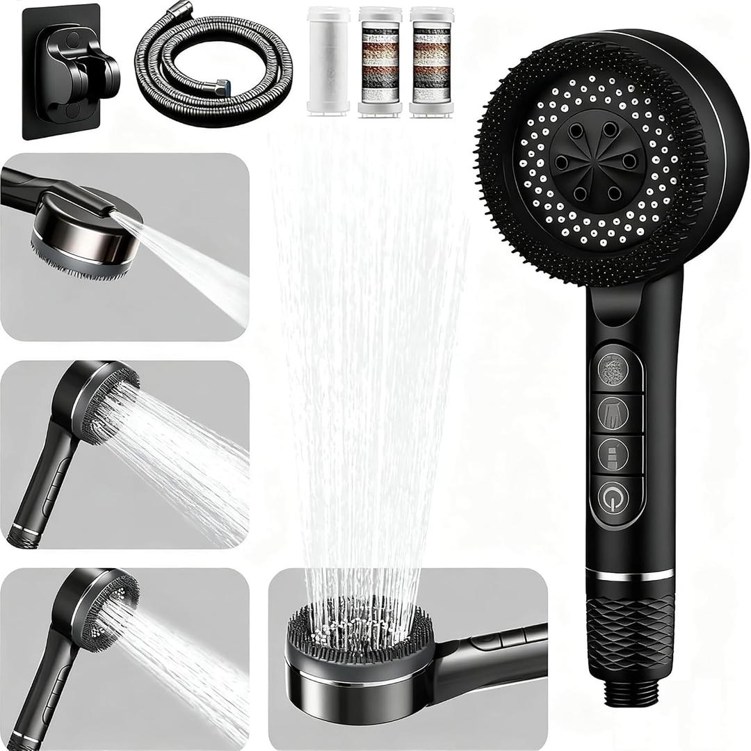 Filtered Shower Head with Handheld, High Pressure 3 Spray Showerhead with Filters & Upgraded Anti-clog Nozzles for Hard Water -Remove Chlorine, Reduce Dry Itchy Skin -ON/OFF Switch for Pet BathBlack