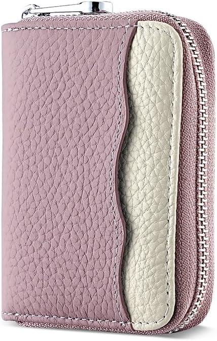 Linno RFID 20 Slots Credit Card Holder Genuine Leather Small Wallet for Women or Men with Zipper (New Purple)