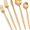 Matte Gold Silverware Set, Vanys 20 Piece Stainless Steel Cutlery Flatware Set, Kitchen Utensil Sets for 4, Tableware With Knife Spoons And Forks Set, Satin Finished Polished