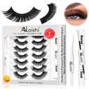 Wispy False Eyelashes Kit With Bond, Seal and Tweezer, 7 Pairs Natural Look Fake Cat Eye Lashes Strips Thin Band Extensions Waterproof Easy Eyelashes for Beginners DF100