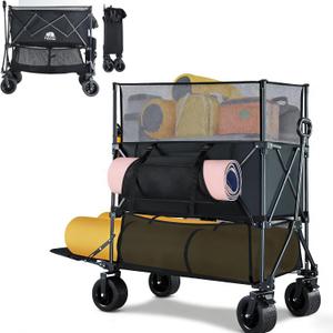 460L Folding Wagon Cart, Heavy Duty Double Decker Wagon, 600 lbs Capacity
50" Extended Storage, Height Extension Nets & All-Terrain Wheels for Camping, Beach, Fishing and Outdoor Adventures