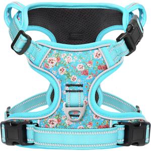Timos No Pull Dog Harness,NO Need Go Over Dogs Head 3 Snap Buckles Reflective Oxford No Choke Puppy Harness with Front & Back 2 Metal Leash Clips Soft Padded for Small Medium Large Dogs (Small (Pack of 1), Normal-Sky Blue)