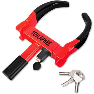 Tevlaphee Universal Wheel Lock Heavy Duty Security Trailer Wheel Lock Anti Theft Wheel Locks for Cars SUV Camper Motorcycle Trailer Great Deterrent Bright Color with 3 Keys (Black-red)