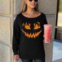 LOTUCY Halloween Pumpkin Face Sweatshirts Womens Jack O' Lantern Pumpkin Pullover Cute pumpkin Long Sleeve Shirt (Black, M)