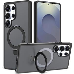 Magnetic for Samsung Galaxy S25 Ultra Case, 6.9", Compatible with MagSafe, Rugged Kickstand, Not-Yellowing Military-Grade Protection, Matte Black