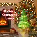 Glass Christmas Tree Light with Timer, Battery Operated Green Lit Xmas Tree Figurine, Lighted Mercury Glass Decor Cordless Cone Crystal Figurine Tabletop Lamp, Light Up rbol de Navidad with Lights